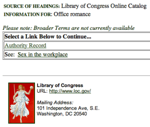 Screenshot of "office romance" in authority file