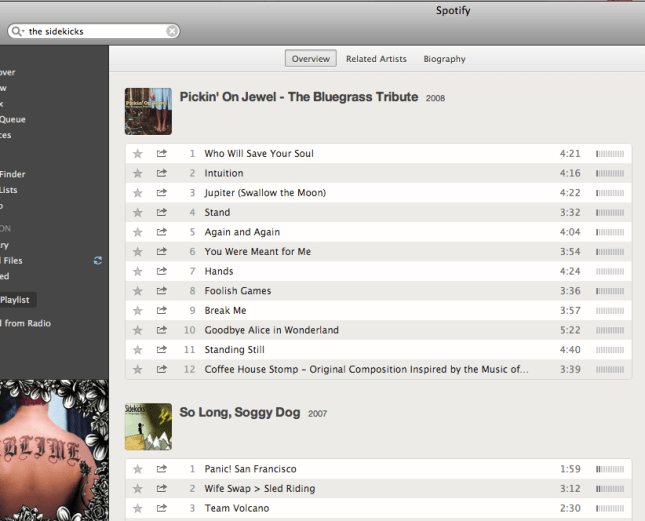 Spotify The Sidekicks search results